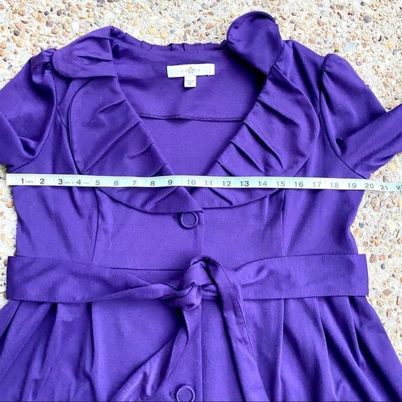 Fever Purple Knit Ruffle Neck Trench Coat Petite Size L - Picture 6 of 11